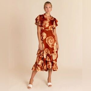 Alden Adair Brown Satin Walker Midi Dress XSmall New With Tags Color Marfa